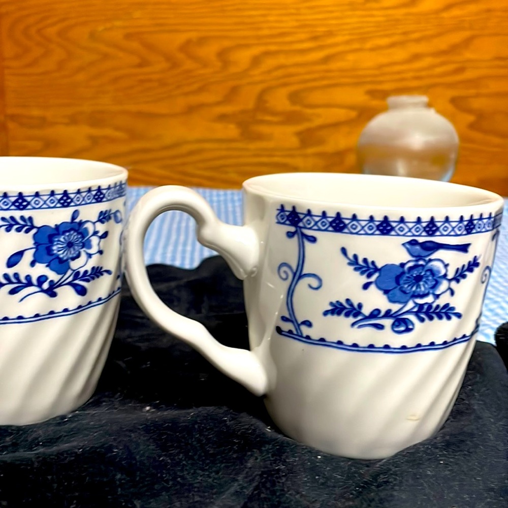 Johnson Bros.blue an white cups made in England set of two.